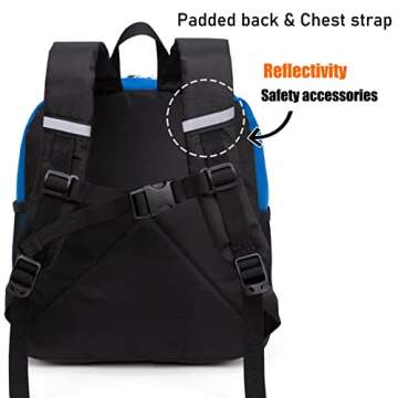 HawLander Toddler Backpack for Boys, 12 inch Kids Preschool Backpack with Chest Strap, Blue