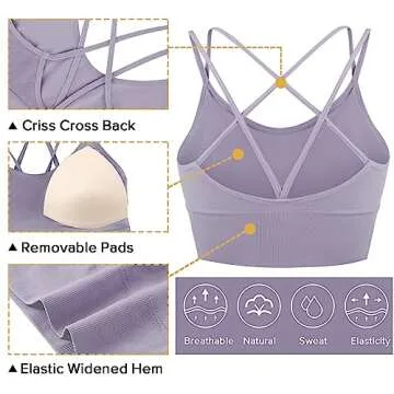 Sykooria 3 Pack Strappy Sports Bra for Women Sexy Crisscross Open Back for Yoga Running Athletic Gym Workout Fitness Tops