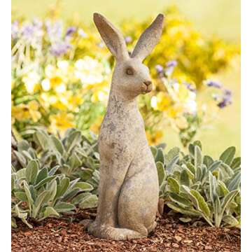 Realistic Tall Sitting Bunny Garden Sculpture | 24" H | Weather-Resistant | Resin Rabbit Statue | Al...