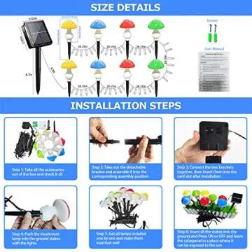 Upgraded Outdoor Solar Garden Lights, 8 Pack 50 LED Mushroom Outdoor 8 Modes 23ft Waterproof Solar Powered Landscape Cute Fairy String Light for Yard Patio Outside Decor（Multicolor）