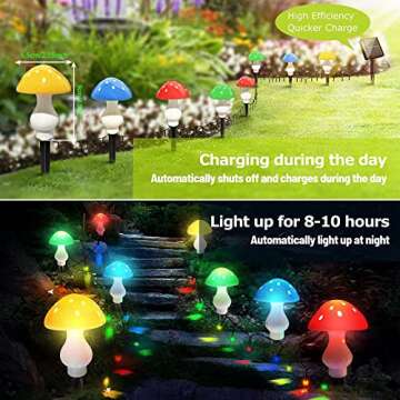 Upgraded Outdoor Solar Garden Lights, 8 Pack 50 LED Mushroom Outdoor 8 Modes 23ft Waterproof Solar Powered Landscape Cute Fairy String Light for Yard Patio Outside Decor（Multicolor）