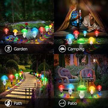 Upgraded Outdoor Solar Garden Lights, 8 Pack 50 LED Mushroom Outdoor 8 Modes 23ft Waterproof Solar Powered Landscape Cute Fairy String Light for Yard Patio Outside Decor（Multicolor）