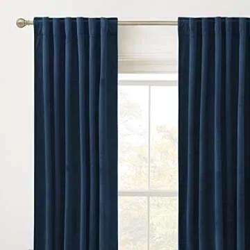 RYB HOME Blue Velvet Curtains 84 inches - Blackout Panels for Living Room, Energy Efficient Soft Lux...