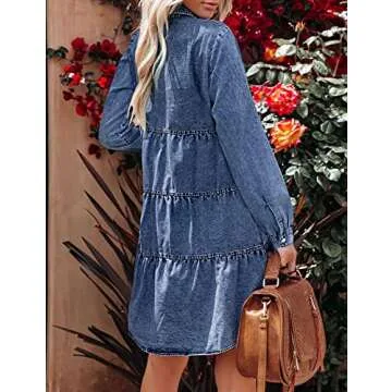 LookbookStore Denim Dress Babydoll Dress Fall Dresses for Women 2024 Winter Dresses Flowy Knee Length Dress for Women Cocktail Dresses for Women Wedding Guest Wishful Blue Size Small Size 4 6