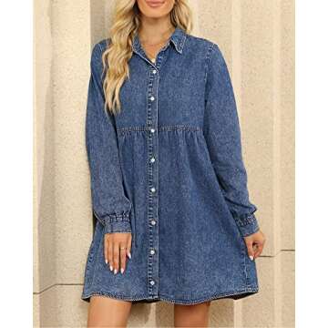 LookbookStore Denim Dress Babydoll Dress Fall Dresses for Women 2024 Winter Dresses Flowy Knee Length Dress for Women Cocktail Dresses for Women Wedding Guest Wishful Blue Size Small Size 4 6