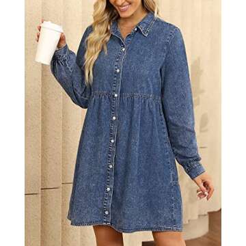 LookbookStore Denim Dress Babydoll Dress Fall Dresses for Women 2024 Winter Dresses Flowy Knee Length Dress for Women Cocktail Dresses for Women Wedding Guest Wishful Blue Size Small Size 4 6