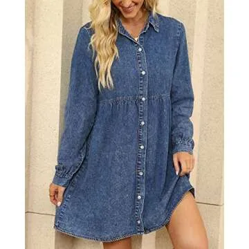 LookbookStore Denim Dress Babydoll Dress Fall Dresses for Women 2024 Winter Dresses Flowy Knee Length Dress for Women Cocktail Dresses for Women Wedding Guest Wishful Blue Size Small Size 4 6