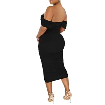PINSV Elegant Ruched Off Shoulder Midi Dress for Women
