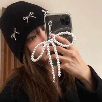 2Pcs Pearl Bow Keychain Clip,Y2K Pearl Bows Key Chain Phone Charm Sweet Bow Knot Keychains Bag Charms Lovely Bowknot Pendant Car Key Chain White Bead Bowknot Key Chains Women Cute Keychain Accessories