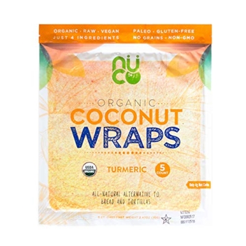 NUCO Certified ORGANIC Paleo Gluten Free Vegan "Turmeric" Coconut Wraps, 5 Count (One Pack of Five W...