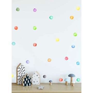 Murwall Polka Dots Wall Decal Watercolor Colorful Wall Stickers Round Wall Decal Peel and Stick Nursery Wall Decor 63 Dots