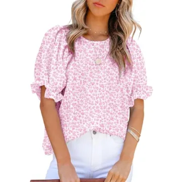 Dokotoo Womens Floral Print Blouse - Versatile Casual Summer Top