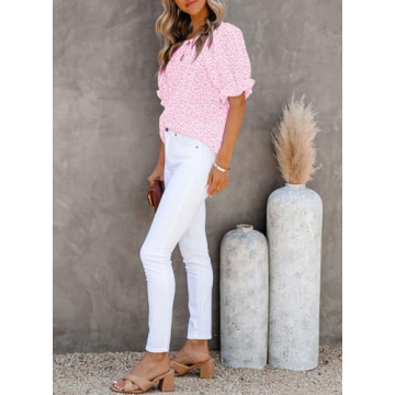 Dokotoo Womens Floral Print Blouse Stylish Casual Wear