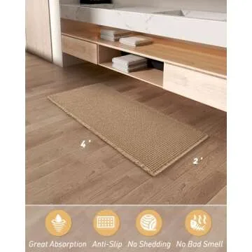 Upgraded Waffle Runner Rug Super Absorbent Non Slip Bath Mats for Bathroom Floor, Machine Washable Bathroom Runner Rug with Tassels, Ideal for Hallway Bedroom Laundry Room, Brown, 2'x 4'(24" x 48")