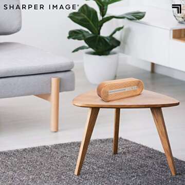 SHARPER IMAGE Retro Wireless Speaker, Sync to Smartphone or Tablet with Bluetooth, Stream for up to 10 Hours per Charge, Rechargeable, Aux in, Micro SD Card Compatible, Mid-Century Oval Wood Design