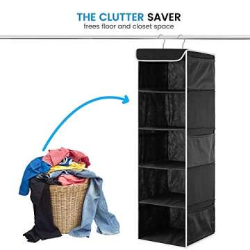 ZOBER Hanging Closet Organizer, 5-Shelf - Hanging Storage Organizer Shelves for Clothes, Towels, Toys - College Dorm Room, Nursery, & Home Closet