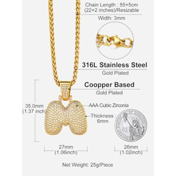 18K Gold Bubble Letter M Pendant Necklace Hip Hop Jewelry