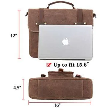 SOAEON Messenger Bag,Computer Bag 15.6inch,Waterproof Laptop Bag Waxed Canvas Vintage Satchel Shoulder Bag for Travel