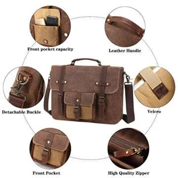 SOAEON Messenger Bag,Computer Bag 15.6inch,Waterproof Laptop Bag Waxed Canvas Vintage Satchel Shoulder Bag for Travel