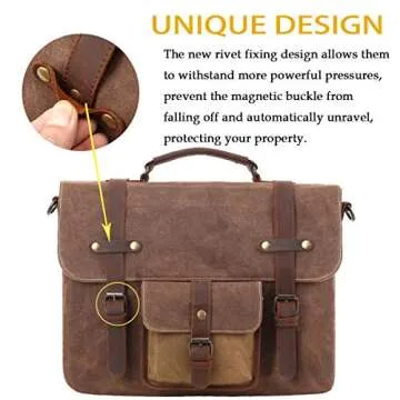 SOAEON Messenger Bag,Computer Bag 15.6inch,Waterproof Laptop Bag Waxed Canvas Vintage Satchel Shoulder Bag for Travel