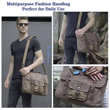 SOAEON Messenger Bag,Computer Bag 15.6inch,Waterproof Laptop Bag Waxed Canvas Vintage Satchel Shoulder Bag for Travel