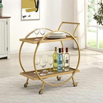 FirsTime & Co. Gold and Brown Odessa Bar Cart, 2 Tier Mobile Mini Bar, Kitchen Serving Cart and Coff...
