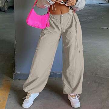 Y2K Pants, Baggy Cargo for Women Over Size Long Pants High Waist Pleated Rope Belt Adjustable Pants Women’S Work Pants Woman Waisted Dance Studio Pants Dupes Jeans Pants (M, Gray)