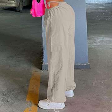Y2K Pants, Baggy Cargo for Women Over Size Long Pants High Waist Pleated Rope Belt Adjustable Pants Women’S Work Pants Woman Waisted Dance Studio Pants Dupes Jeans Pants (M, Gray)