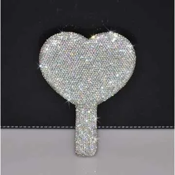 Wowagoga Sparkling Rhinestone Heart Shaped Handheld Mirror Heart Mirror Cosmetic Hand Mirror with Handle Cute Hand Mirror for Women Girls(White)