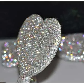Wowagoga Sparkling Rhinestone Heart Shaped Handheld Mirror Heart Mirror Cosmetic Hand Mirror with Handle Cute Hand Mirror for Women Girls(White)