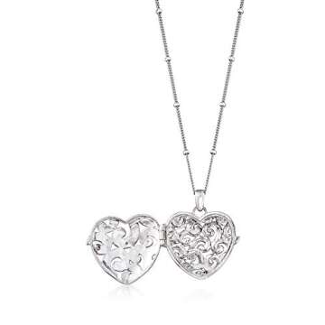 Ross-Simons Sterling Silver Heart Locket Necklace With Single Diamond. 18 inches
