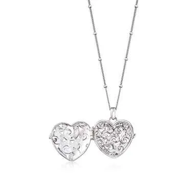 Ross-Simons Sterling Silver Heart Locket Necklace With Single Diamond. 18 inches