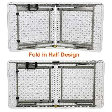 FORUP Folding Utility Table, 4ft Fold-in-Half Portable Plastic Picnic Party Dining Camp Table
