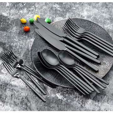 20 Piece Matte Black Silverware Set By Ornative Jayden