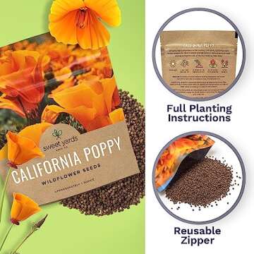 California Orange Poppy Wildflower Seeds - Bulk 1 Ounce Packet - Over 20,000 Native Seeds - California State Flower!