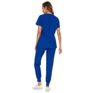 COZYFIT Scrubs for Women Set - Stretch V-Neck Scrub Top & Jogger Pant with 8 Pockets, Yoga Waistband, Anti Wrinkle, Slim Fit Women Scrubs