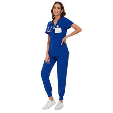 COZYFIT Scrubs for Women Set - Stretch V-Neck Scrub Top & Jogger Pant with 8 Pockets, Yoga Waistband, Anti Wrinkle, Slim Fit Women Scrubs