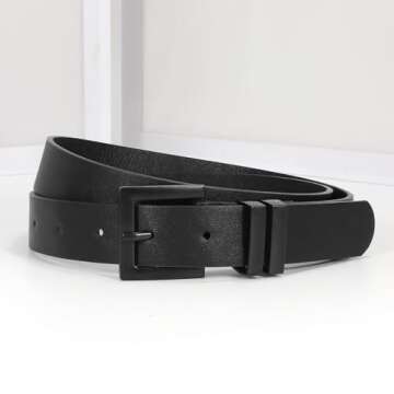 SANSTHS Women's Leather Belt for Jeans Pants Dresses Fashion Ladies Belt Square Gold/Silver Buckle Waist Belt for Women