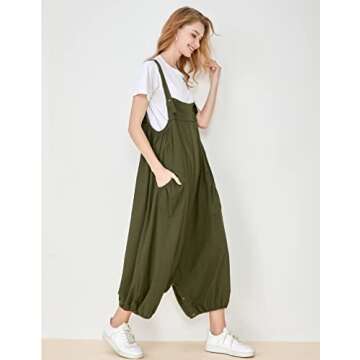 Minibee Womens Casual Loose Jumpsuit Long Baggy Bib Pants Wide Leg Rompers Cotton Overalls with Pockets