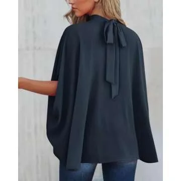 BTFBM Women Mock Neck Summer Tops 2025 Spring Batwing Short Sleeve Loose High Low Hem Casual Oversized Blouses Shirts(Solid Navy, Small)