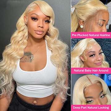 FASHION PLUS 613 Lace Front Wig Human Hair Body Wave 180% Density 613 Blonde HD Lace Frontal Wig Pre...