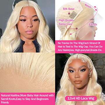 FASHION PLUS 613 Lace Front Wig Human Hair Body Wave 180% Density 613 Blonde HD Lace Frontal Wig Pre Plucked Bleached Knots with Baby Hair 13x4 Blonde Lace Front Wigs Human Hair for Women