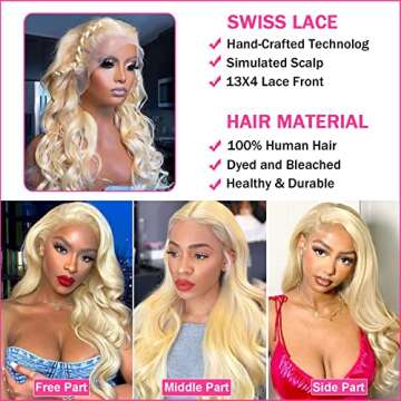 FASHION PLUS 613 Lace Front Wig Human Hair Body Wave 180% Density 613 Blonde HD Lace Frontal Wig Pre Plucked Bleached Knots with Baby Hair 13x4 Blonde Lace Front Wigs Human Hair for Women