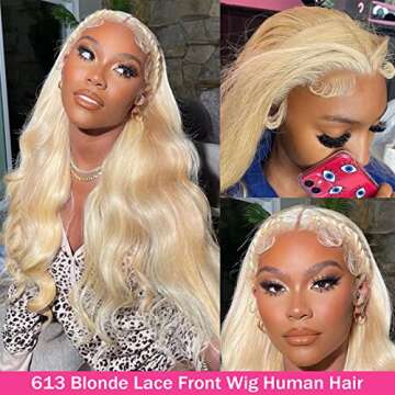 FASHION PLUS 613 Lace Front Wig Human Hair Body Wave 180% Density 613 Blonde HD Lace Frontal Wig Pre Plucked Bleached Knots with Baby Hair 13x4 Blonde Lace Front Wigs Human Hair for Women