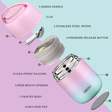 17 oz Insulated Lunch Containers Hot Food Jar, Wide Mouth Lunch Thermo for Kids Adults, Vacuum Stain...