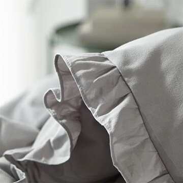 HYPREST Farmhouse Grey Queen Duvet Cover Set Microfiber Lightweight Soft Solid Color 3Pcs Bedding Set with Exquisite Flouncing Light Grey Vintage Comforter Cover, Oeko-TEX Certificated (No Comforter)