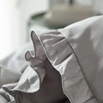 HYPREST Farmhouse Grey Queen Duvet Cover Set Microfiber Lightweight Soft Solid Color 3Pcs Bedding Set with Exquisite Flouncing Light Grey Vintage Comforter Cover, Oeko-TEX Certificated (No Comforter)