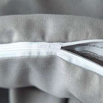 HYPREST Farmhouse Grey Queen Duvet Cover Set Microfiber Lightweight Soft Solid Color 3Pcs Bedding Set with Exquisite Flouncing Light Grey Vintage Comforter Cover, Oeko-TEX Certificated (No Comforter)