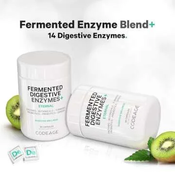 Codeage Fermented Digestive Enzymes Supplement 3-Month Supply - 14 Digestive Enzymes, Probiotics, Prebiotics, Fermented Botanicals, Plant-Based Multi Pancreatic Enzymes - 1 Capsule a Day - 90 Capsules
