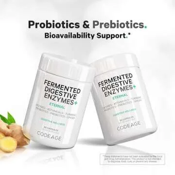Codeage Fermented Digestive Enzymes Supplement 3-Month Supply - 14 Digestive Enzymes, Probiotics, Prebiotics, Fermented Botanicals, Plant-Based Multi Pancreatic Enzymes - 1 Capsule a Day - 90 Capsules